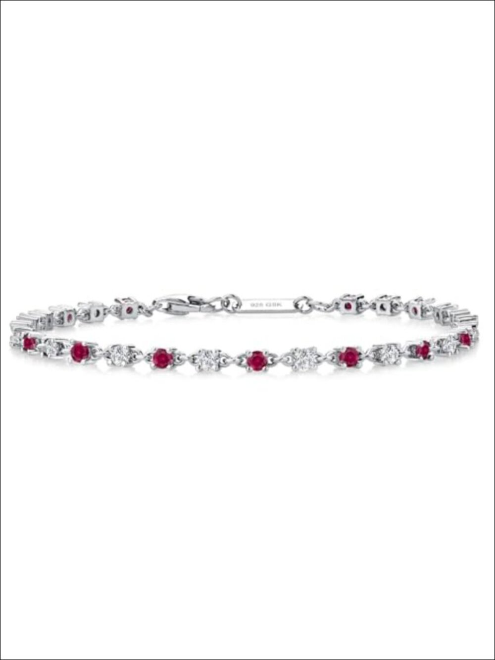 1.76 Cttw Created Ruby & Moissanite Tennis Bracelet 925 Sterling Silver 7"